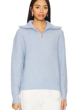 Samsoe Samsoe Light Blue Half-Zip Ribbed Saanour Sweater